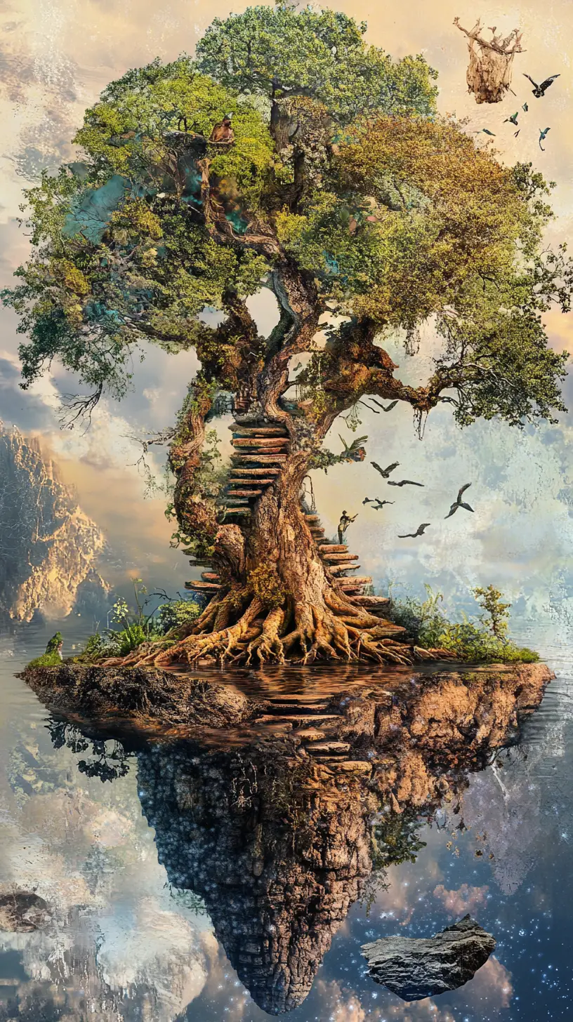 Surrealer Baum des Lebens erschafft eine unmögliche Illusionsszene