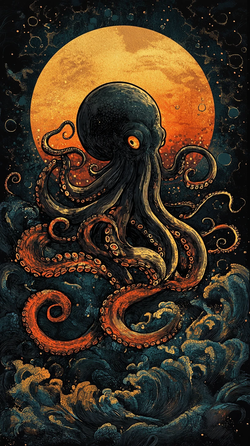 Poulpe sous-marin fantaisiste en illustration graphique audacieuse