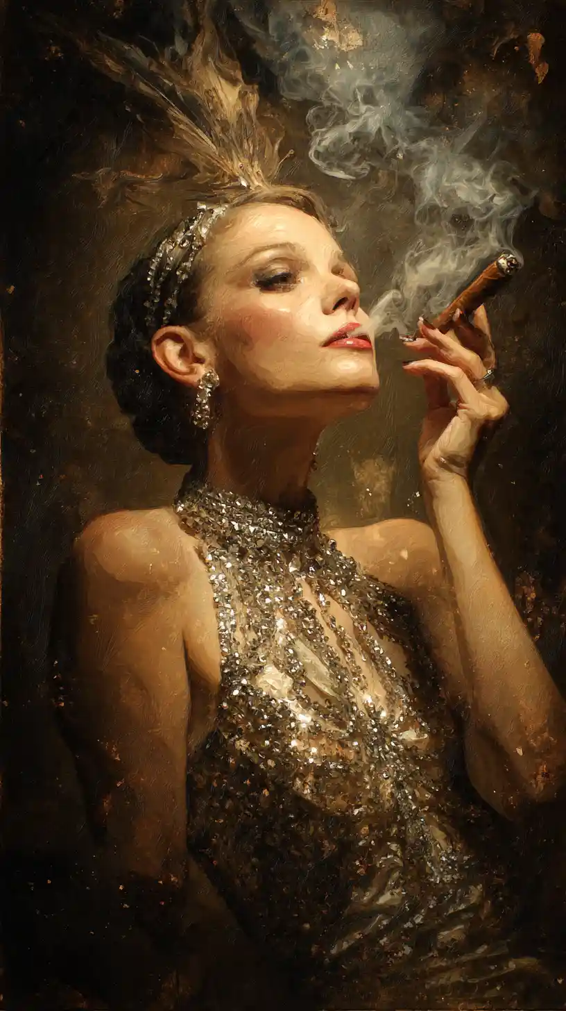 Elegant vintage diva smoking a cigar portrait