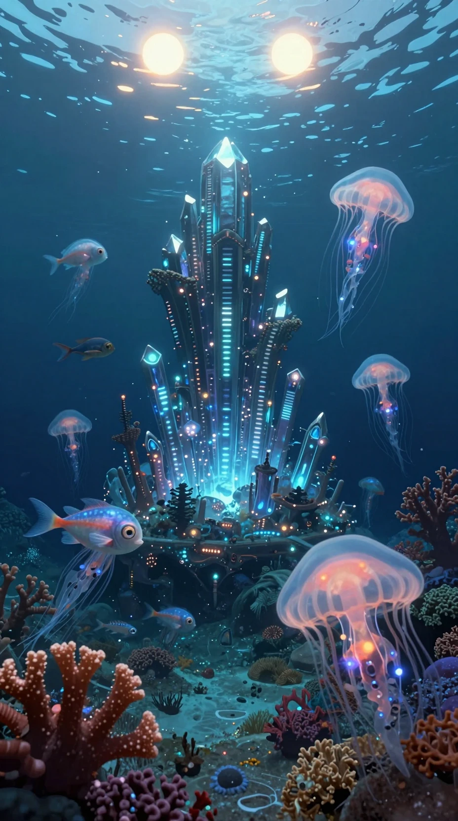 Récif Sous-Marin Alien avec Corail Lumineux et Créatures Étranges