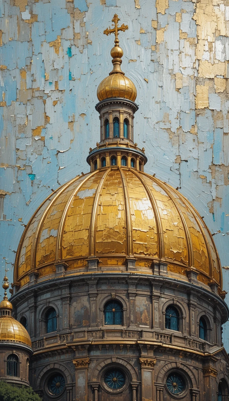 Abstraktes Impasto-Gemälde einer goldenen Kathedralenkuppel