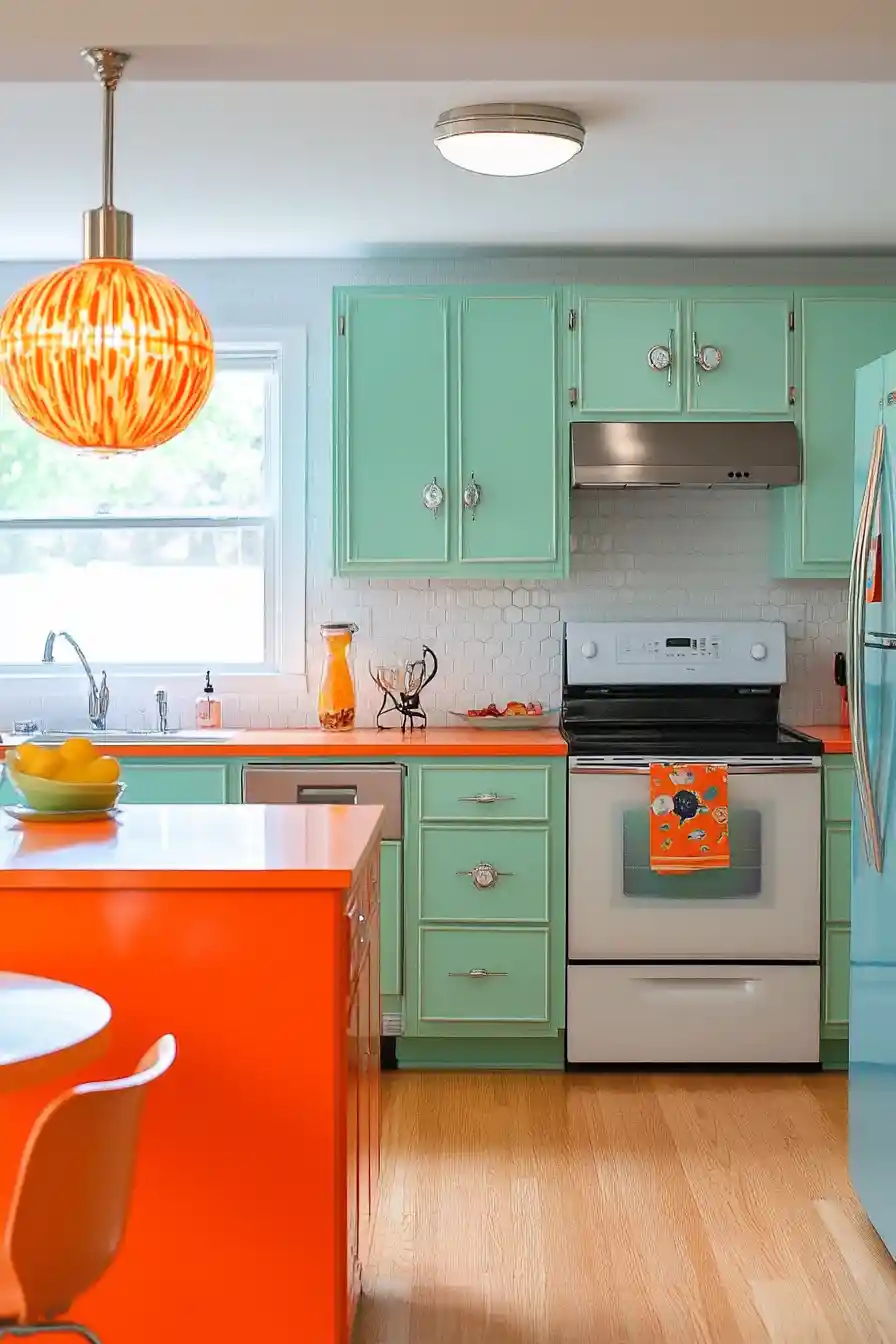 Soft Retro Kitchen Interior With Vibrant Vintage Accents