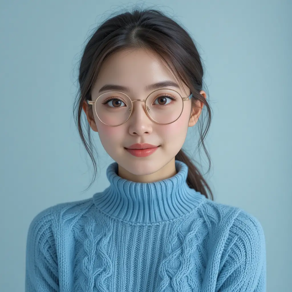 Retrato de jovem mulher de óculos com sorriso suave