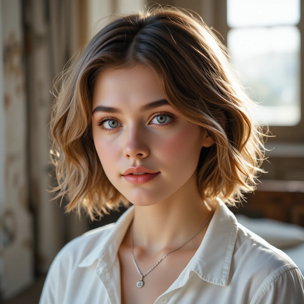 Young woman portrait in soft window daylight
