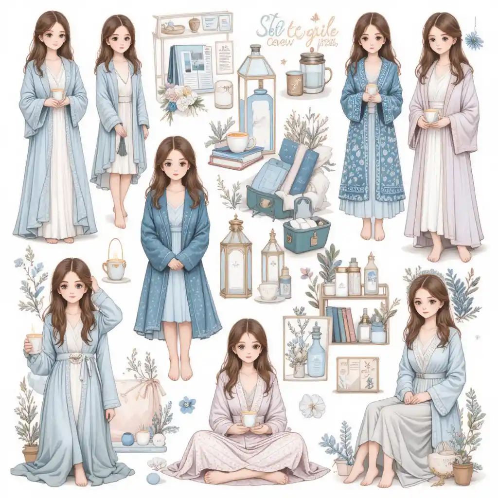 겨울 플래너 소녀의 아늑한 셀프 케어 힐링 장면