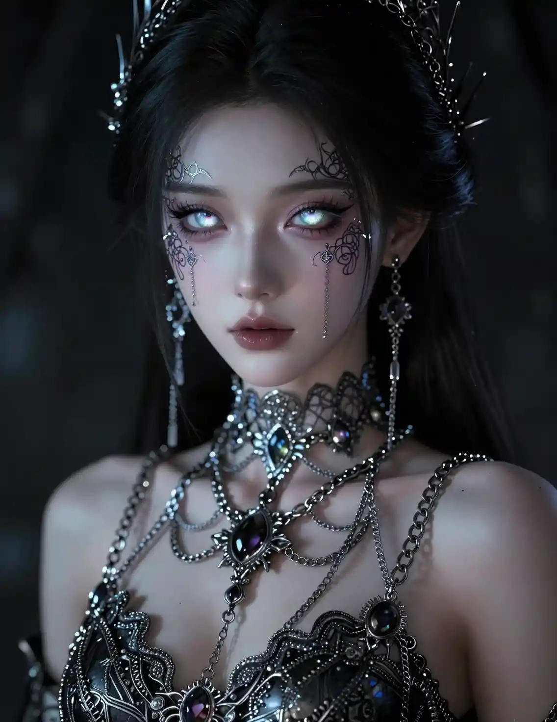 Ethereal chain adorned woman in dark gothic fantasy portrait