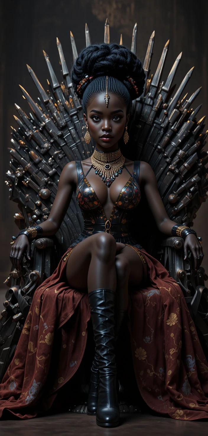 Rappeuse africaine sur un trône de fer en studio