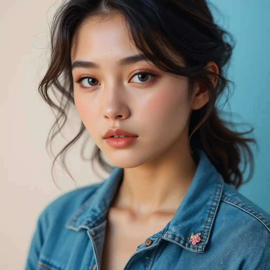 Young woman in denim jacket with calm direct gaze