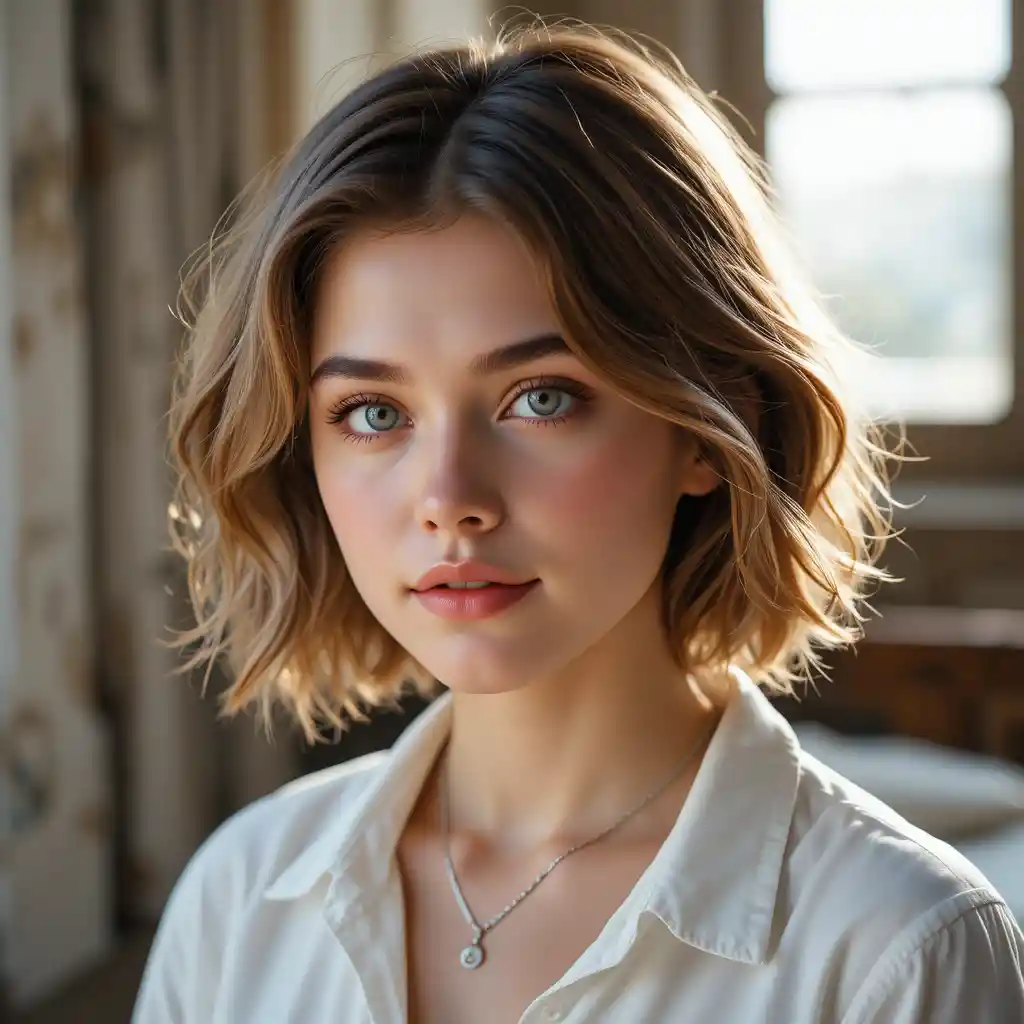Young woman portrait in soft window daylight