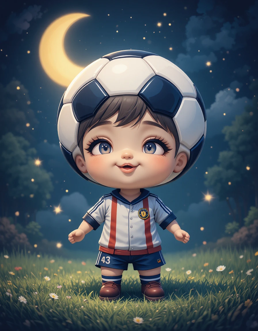 Cute soccer headed doll smiling in vector goodnight art