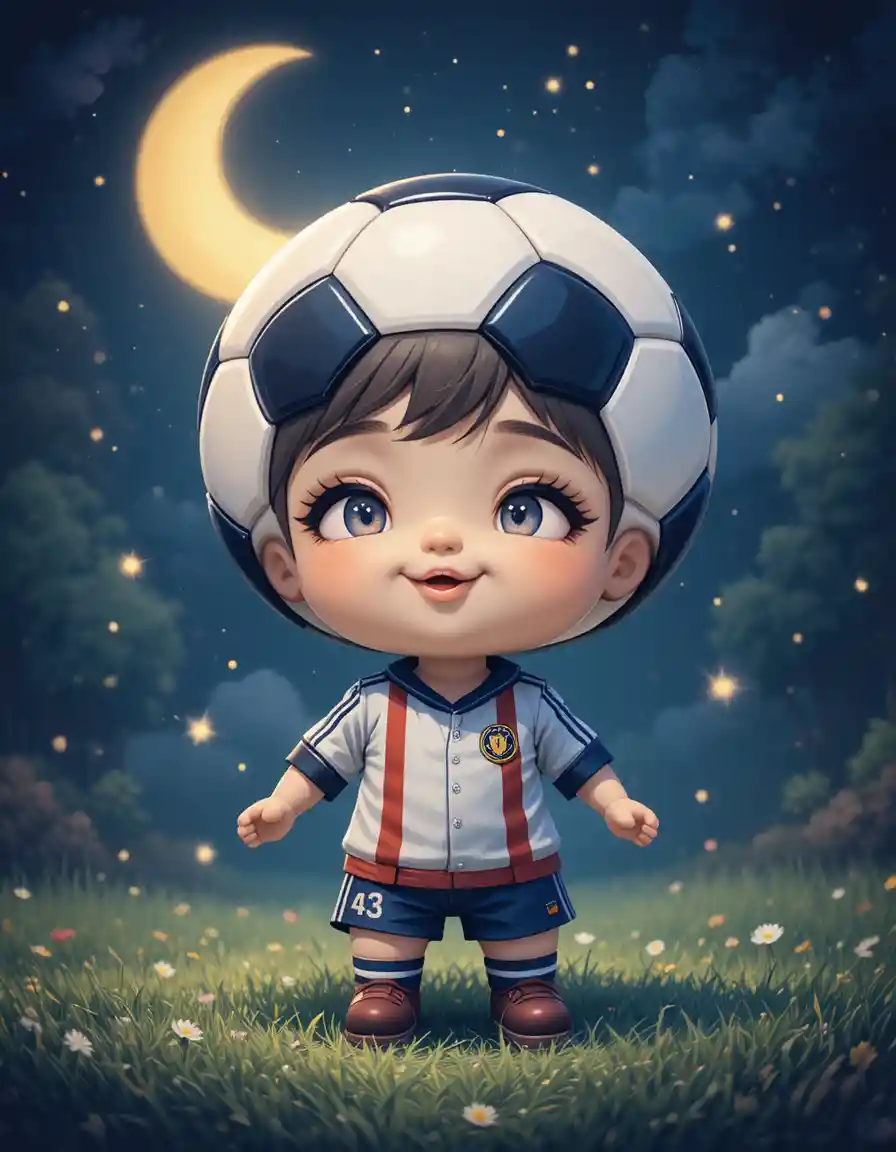 귀여운 축구공 머리 인형이 미소 짓는 굿나잇 벡터 아트