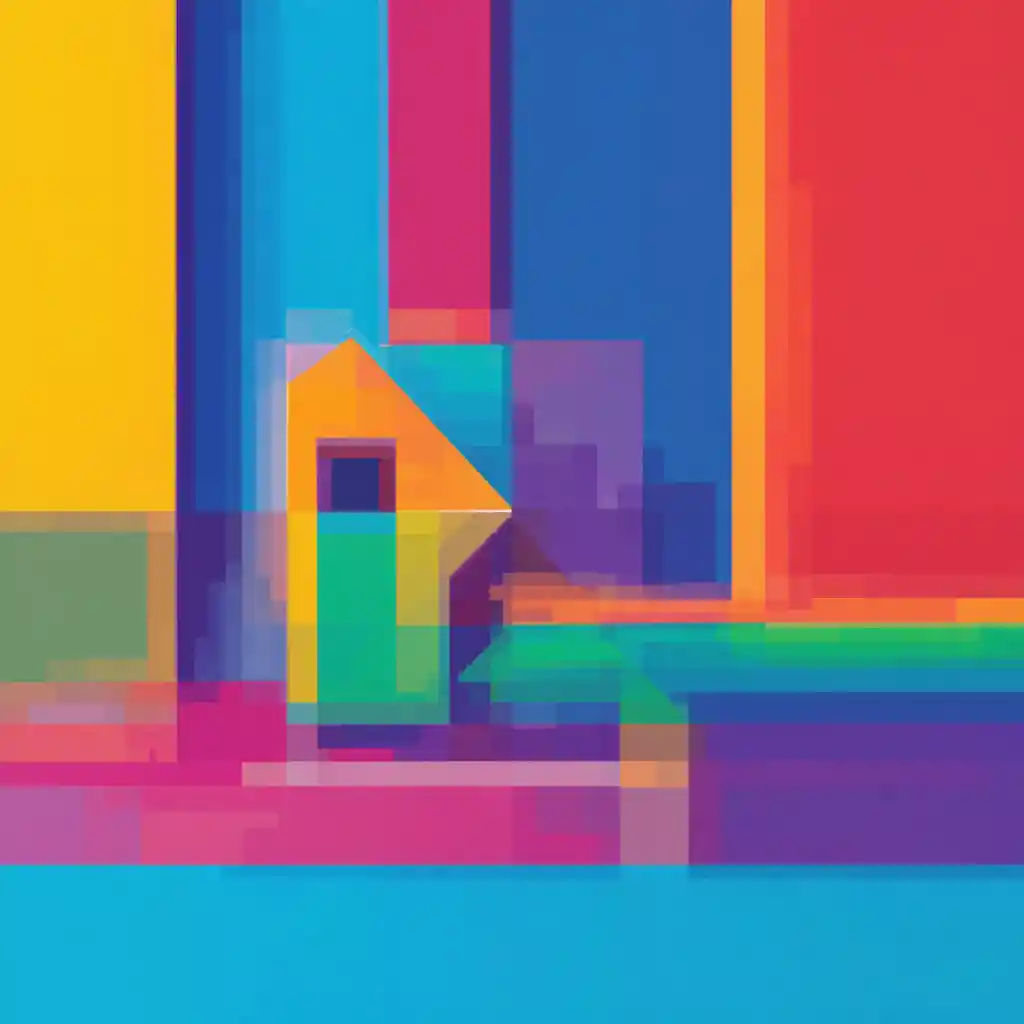 Minimalist primary color geometric shape with retro feel
