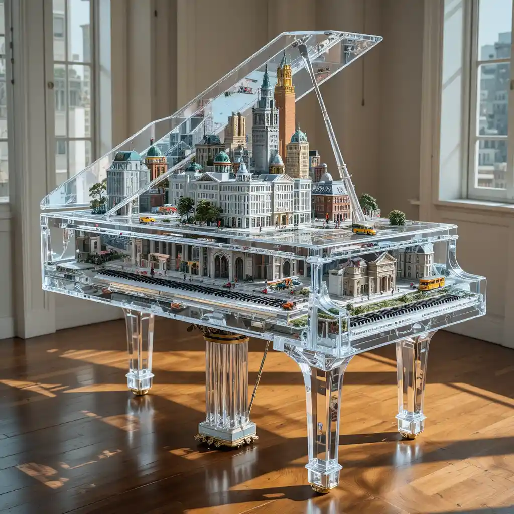 Transparenter Flügel mit detailreicher urbaner Stadtlandschaft
