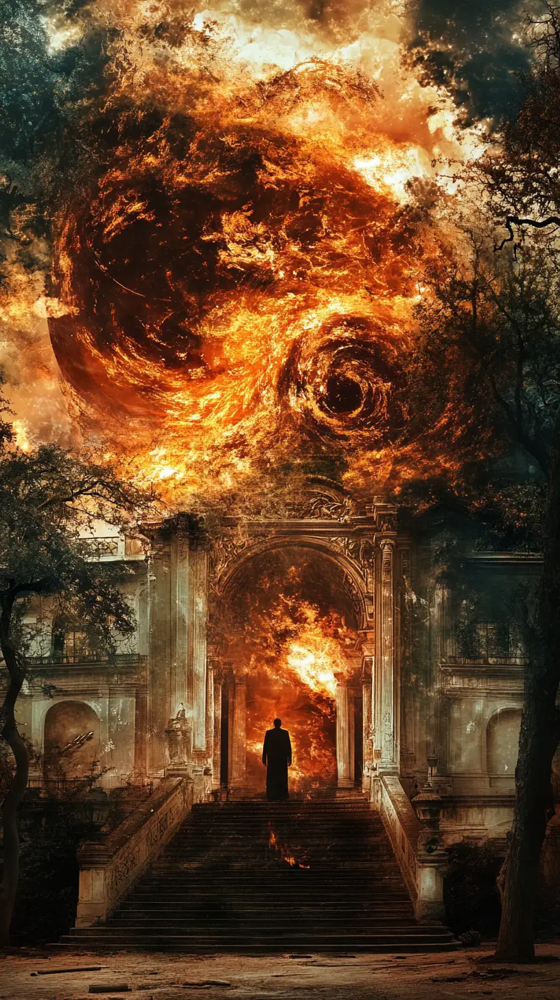 Cena surreal de ilusão de ótica com formas flamejantes em movimento