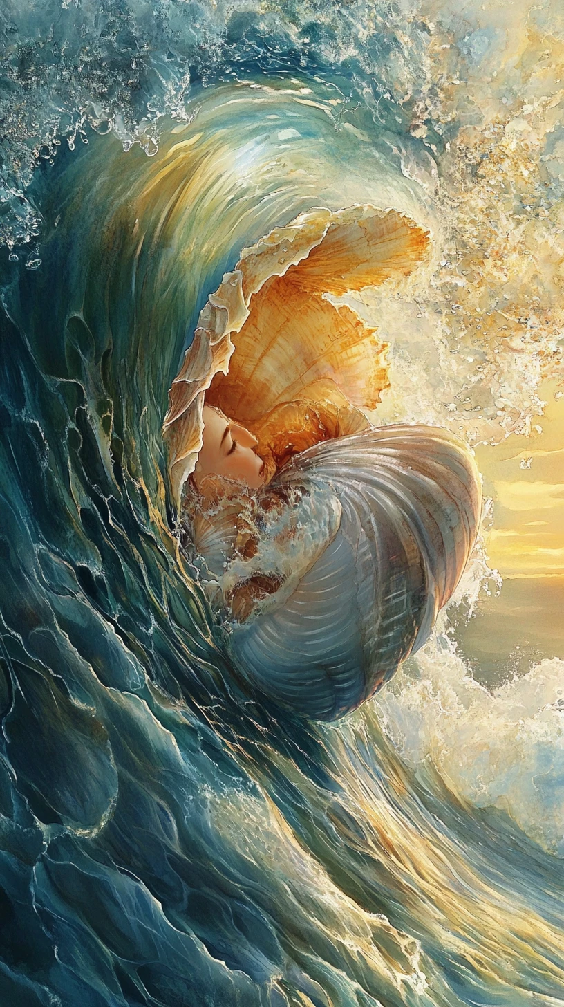 Squalo bianco che scivola tra i vortici dell’oceano in acquerello