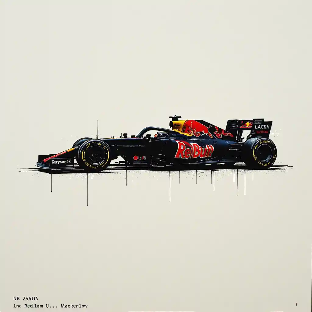 Linoleografia minimalista di una slanciata auto da corsa di Formula nera