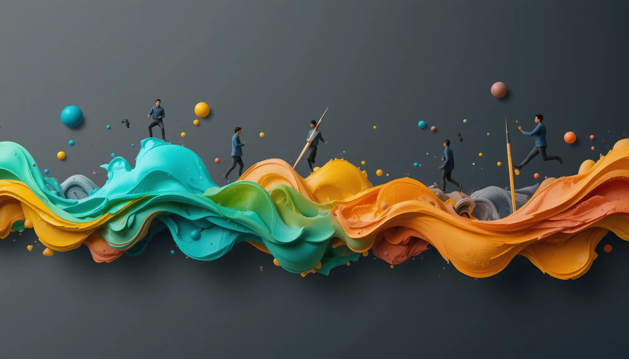 Abstract 3D banner with fluid shapes and art tools