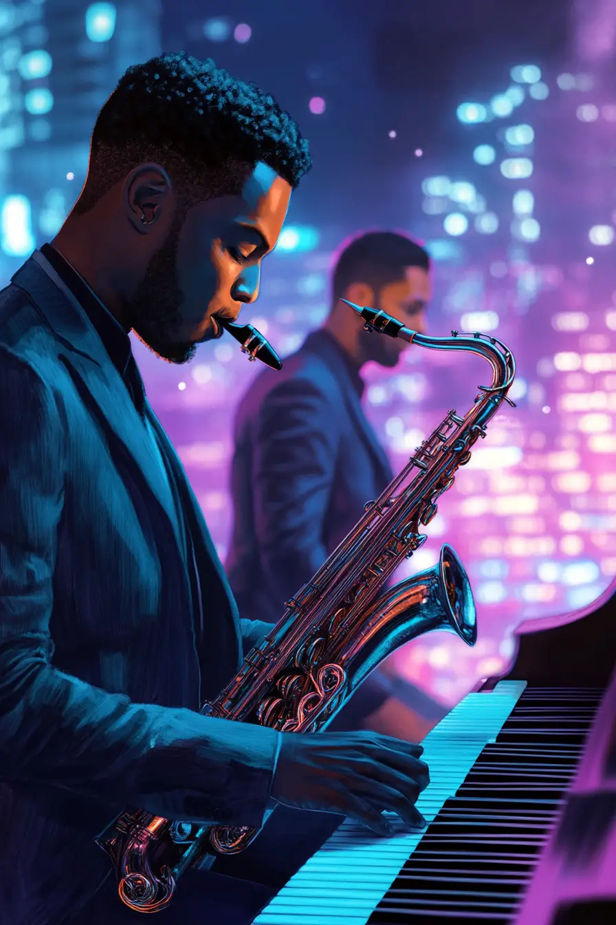 Elegant jazz saxophonist performing in a luxurious club
