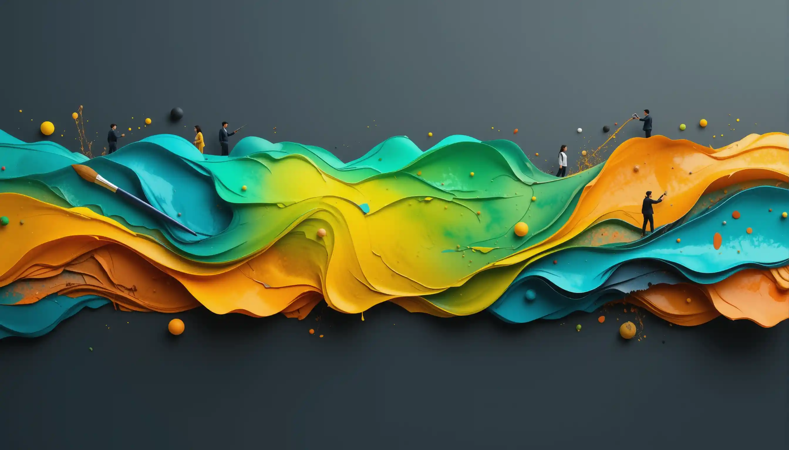Modern abstract 3d banner with flowing shapes and art icons