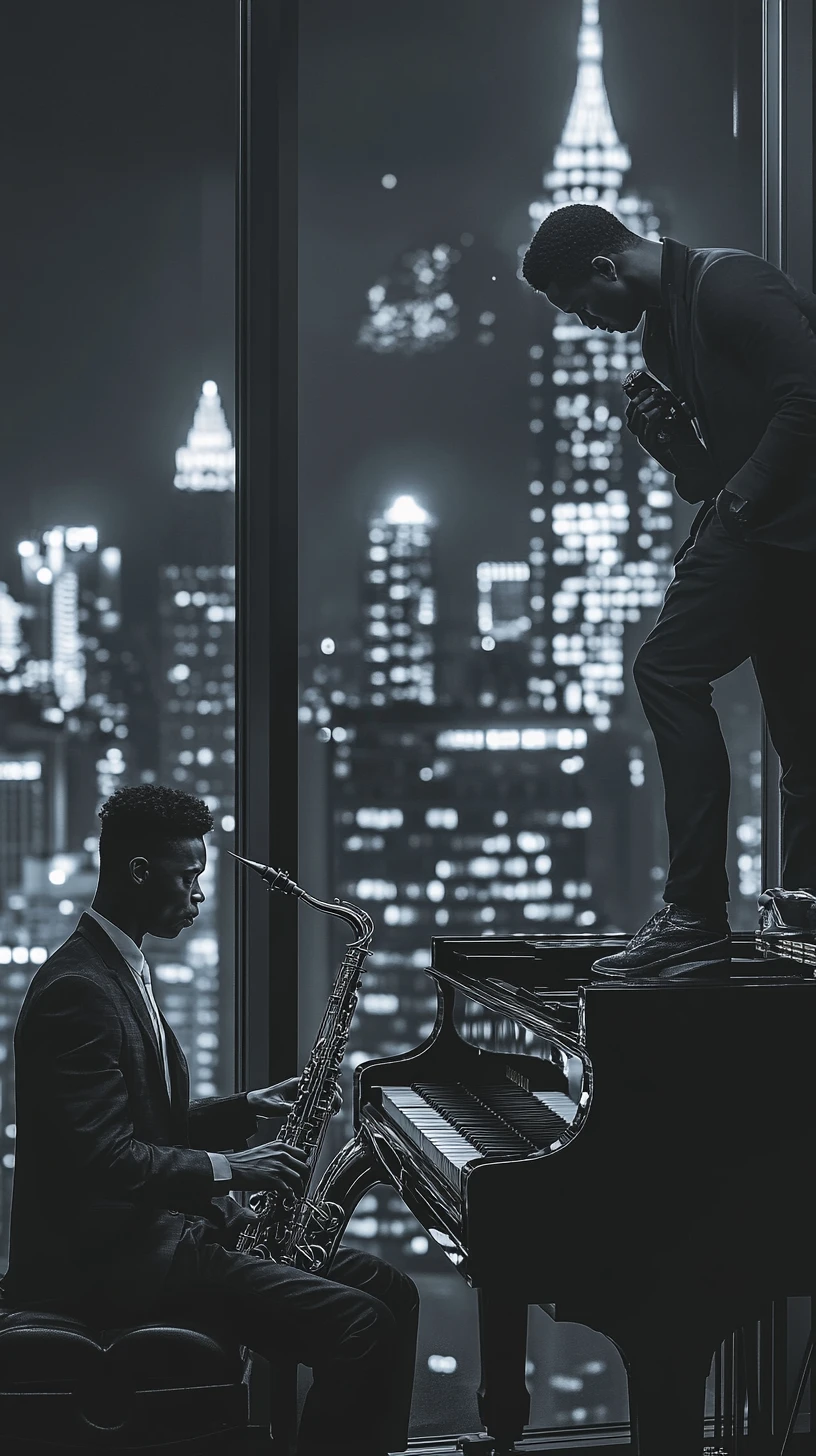 Jazz musicians performing in an intimate club at night