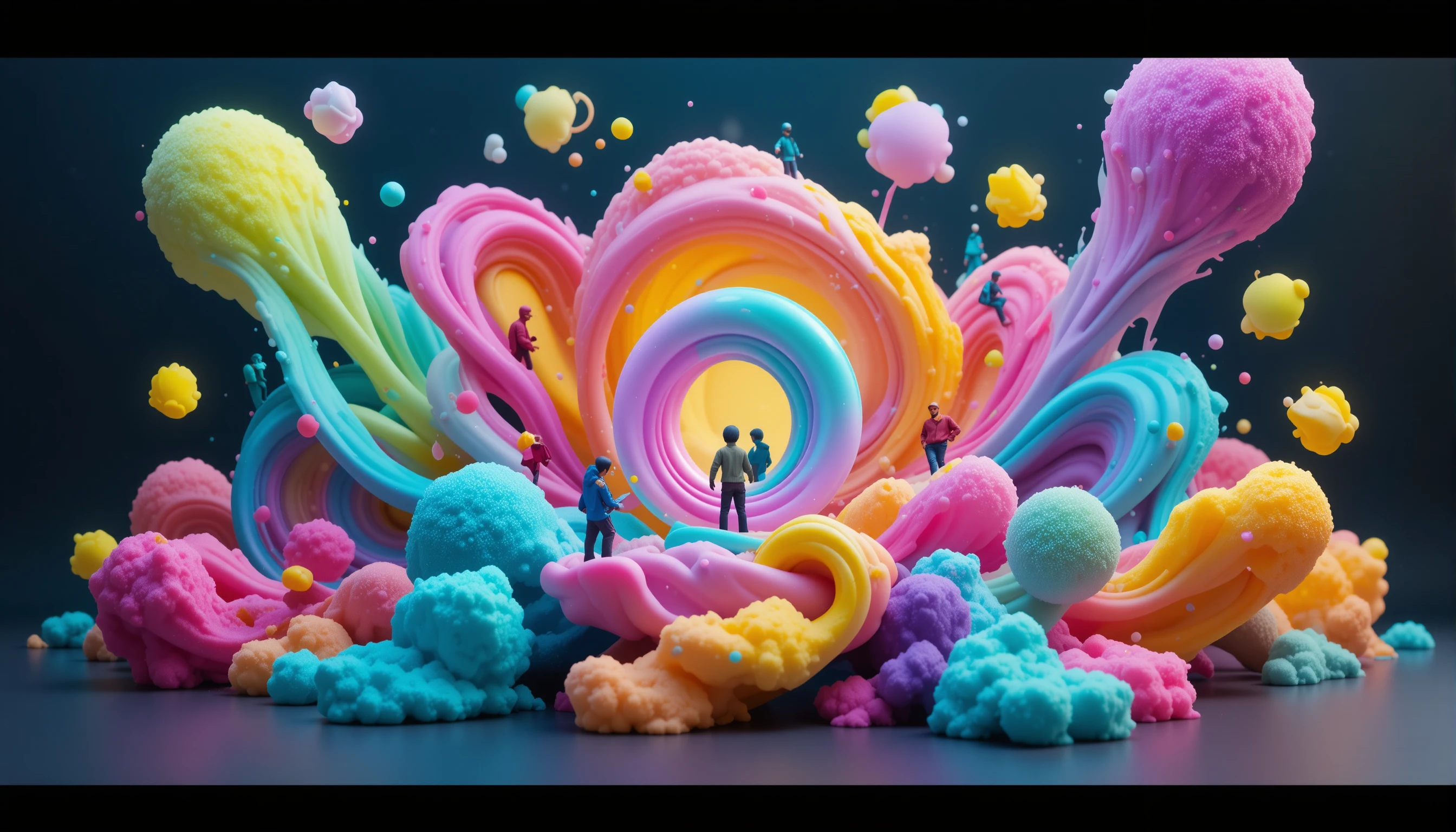 Formes organiques 3D abstraites aux couleurs néon vibrantes