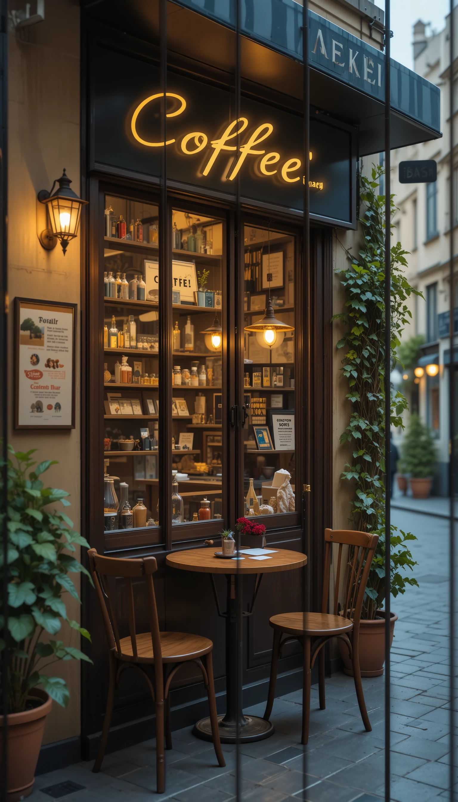 Gemütliche Kaffeeillustration in segmentierten vertikalen Café-Panels