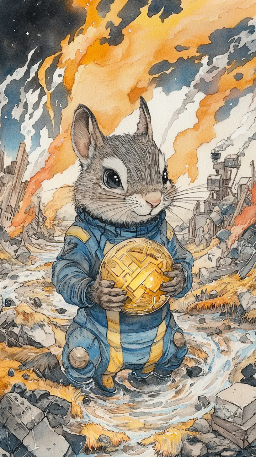 Aquarell-Streifenhörnchen-Held mit goldener Kugel
