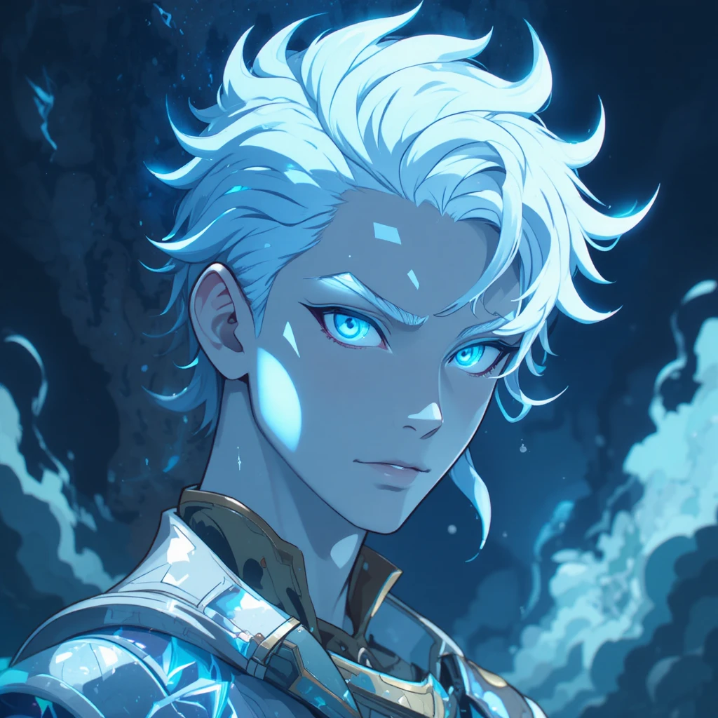 Young luminous sky god with pale blue eyes