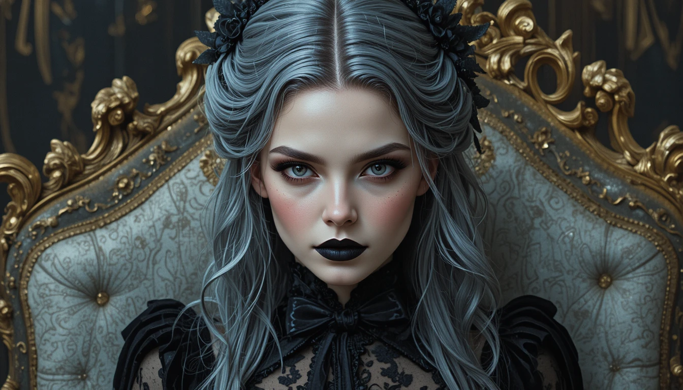 Gothic vampire woman in elegant victorian attire at night