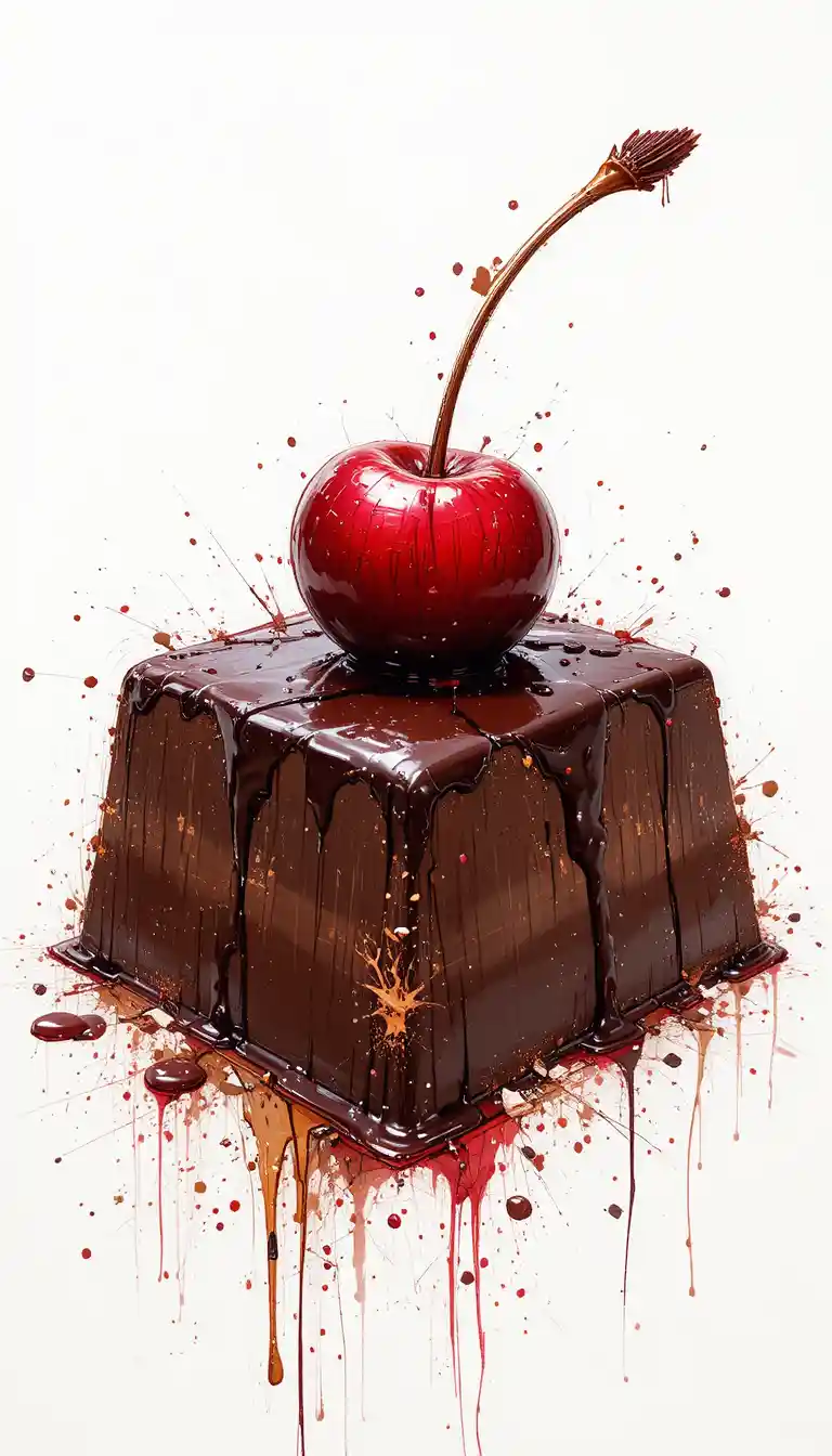 Close up digital painting of a glossy chocolate piece