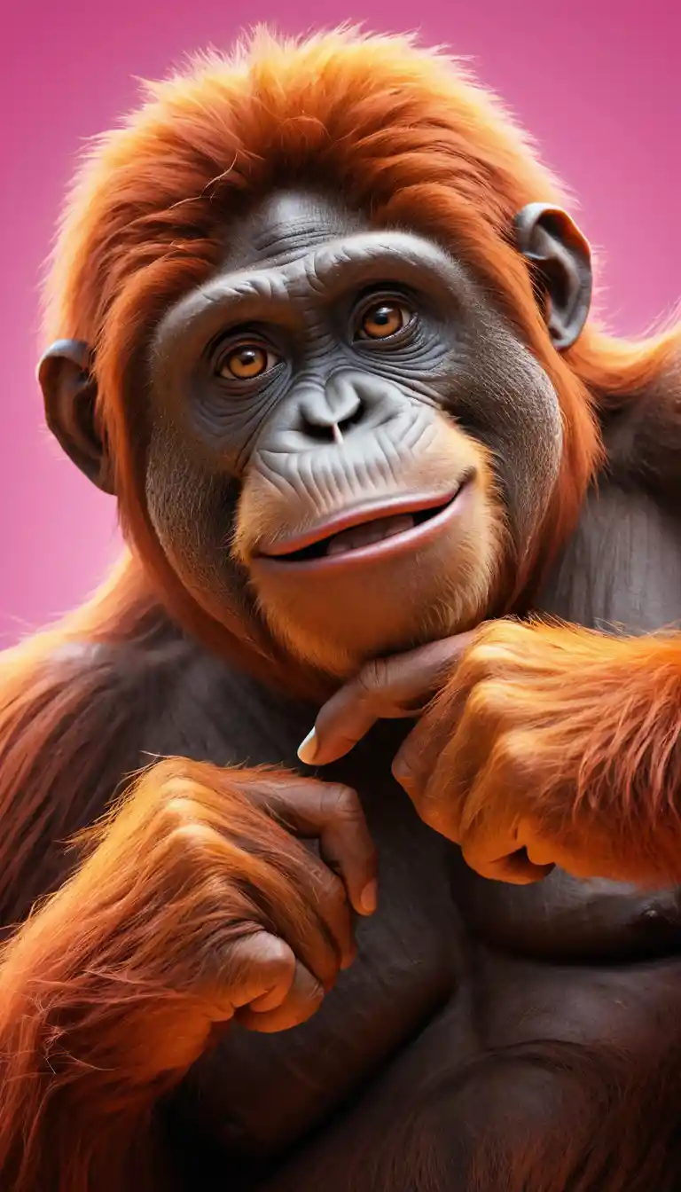 Verspielter 3D-Cartoon-Orang-Utan im pinken Kleid, der rockt