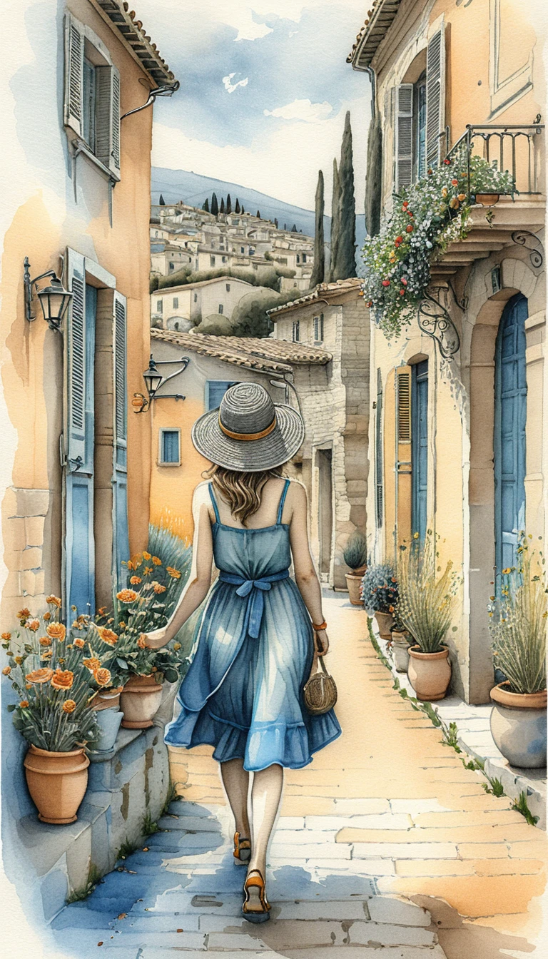 Young woman walking in a romantic mediterranean alley