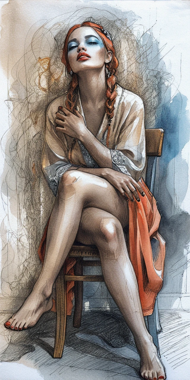 Mulher elegante de vestido de noite vermelho à mesa de café