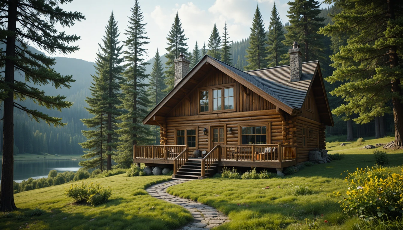 Filmreife Holzhütte in ruhiger Waldlandschaft