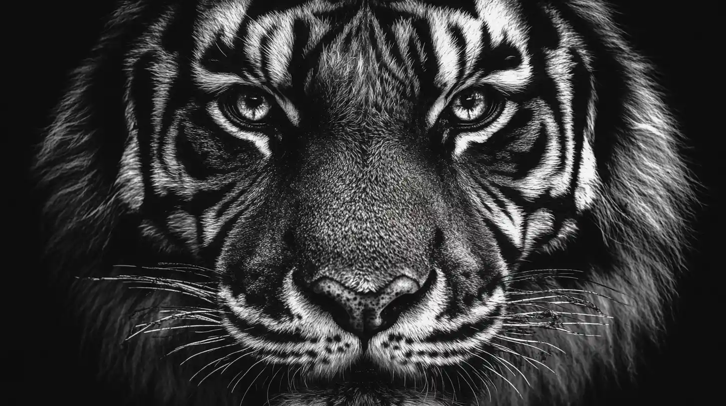 Close up black and white tiger horror portrait