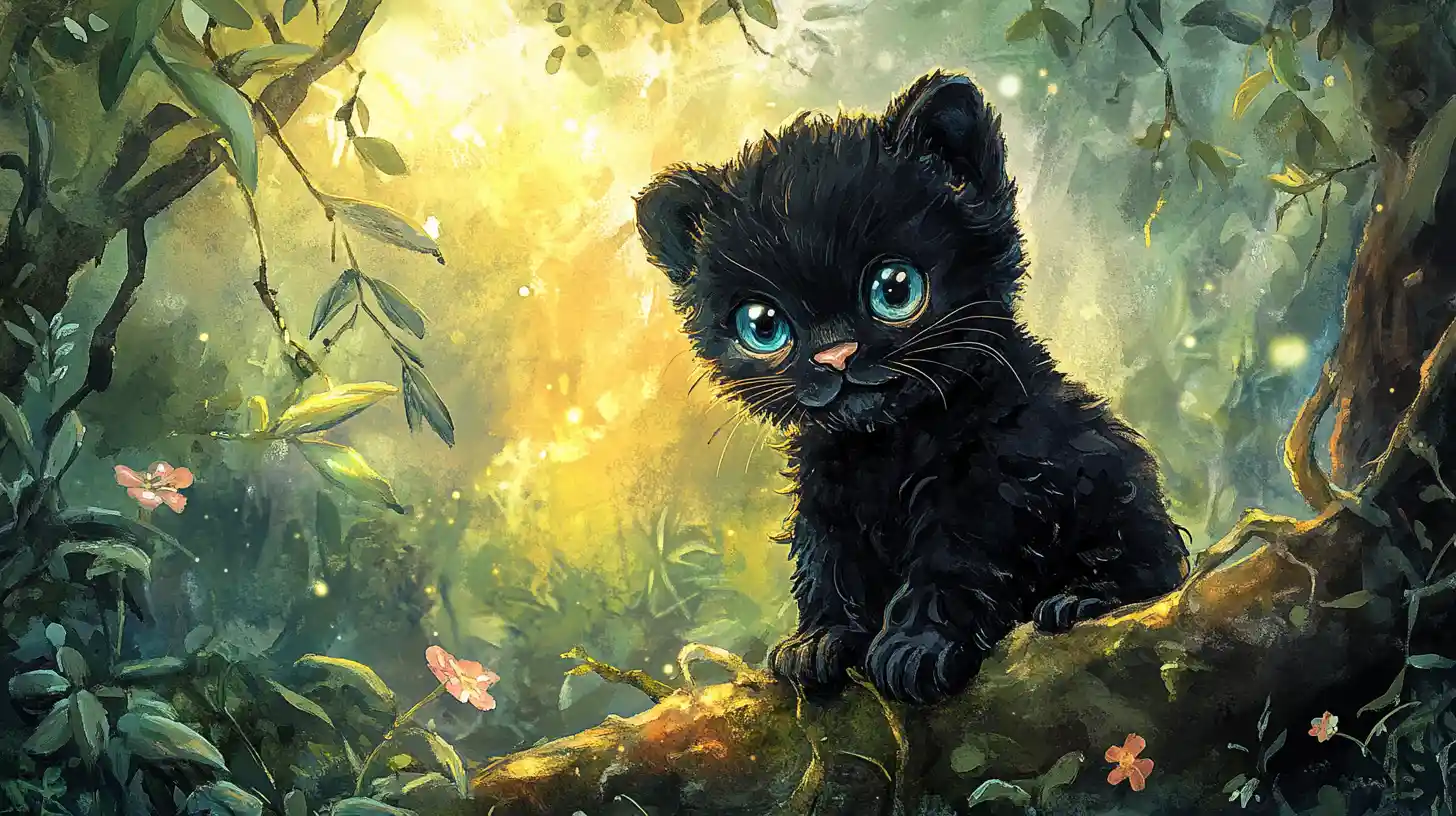 Adorable Baby Black Panther Cub In Enchanted Jungle