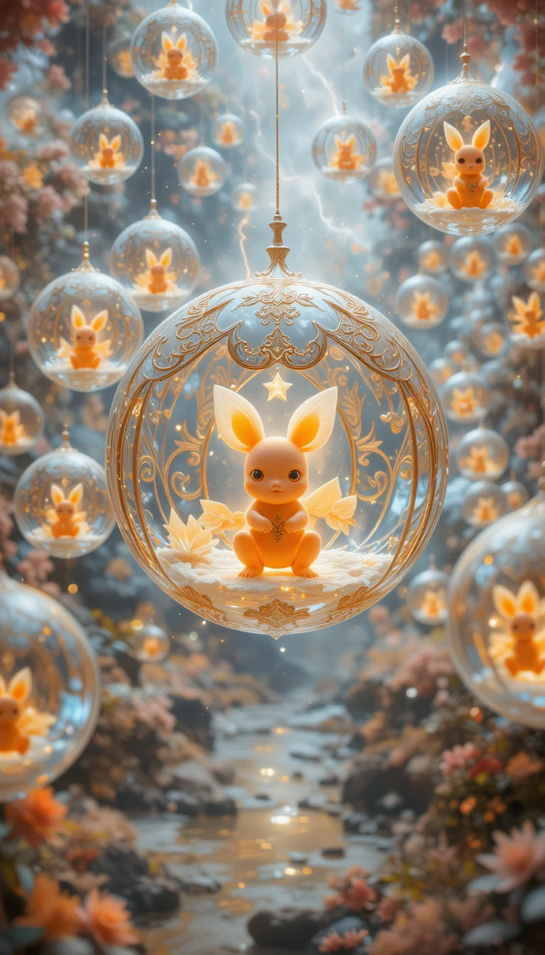 Mythical rabbit spirit before a white fantasy palace
