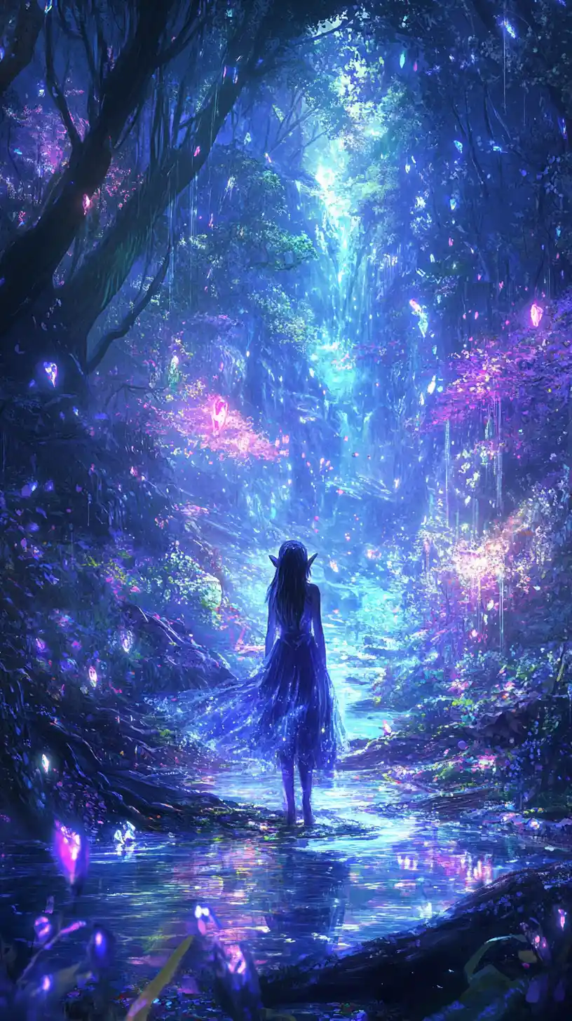 Elfa eterea in un paesaggio fantasy luminoso