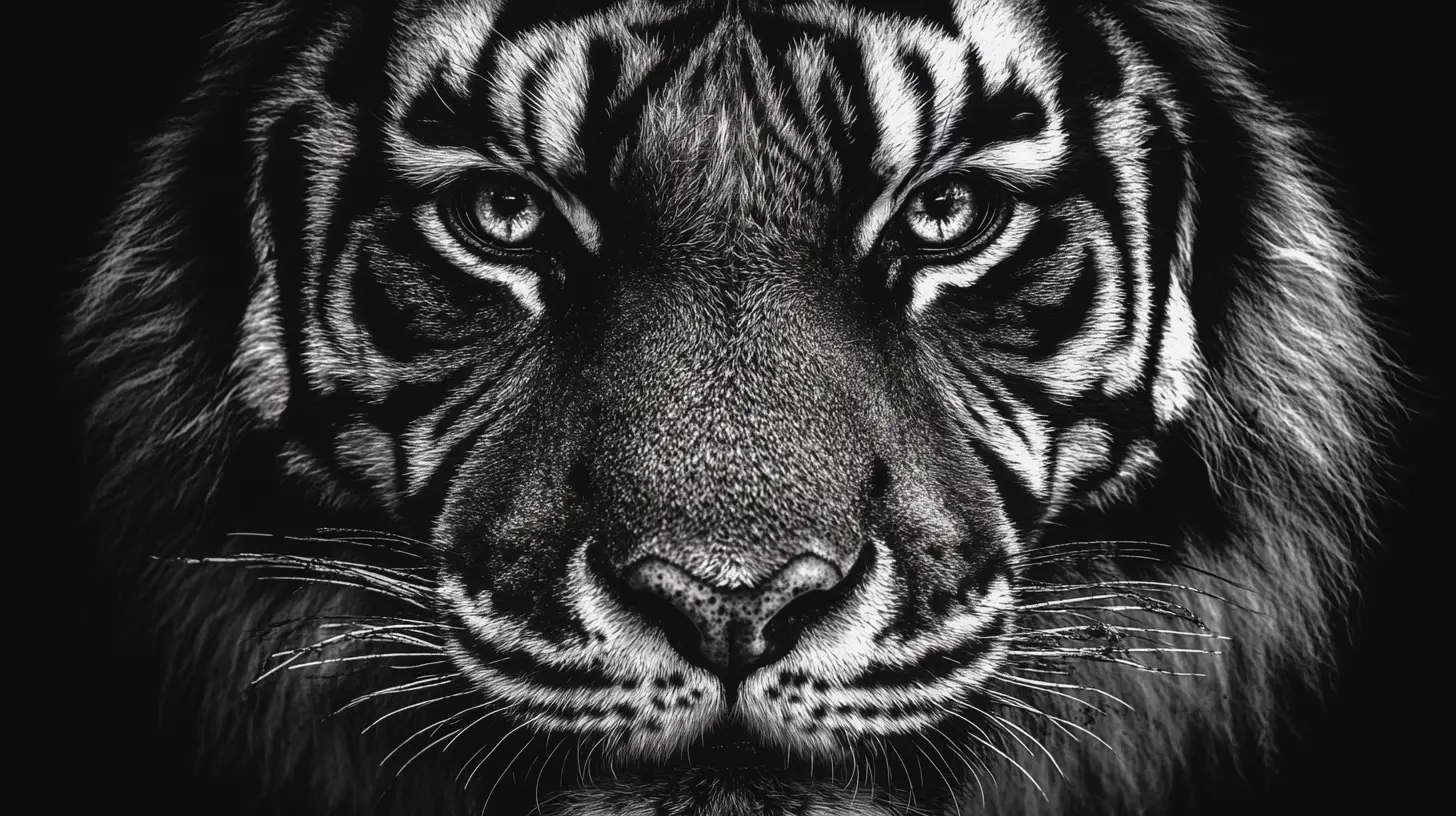 Primo piano del ritratto horror di una tigre in bianco e nero
