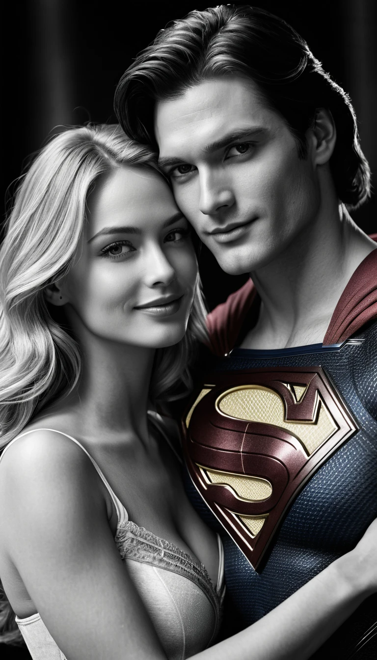 Retrato romântico de um casal de super-heróis em um selfie aproximado