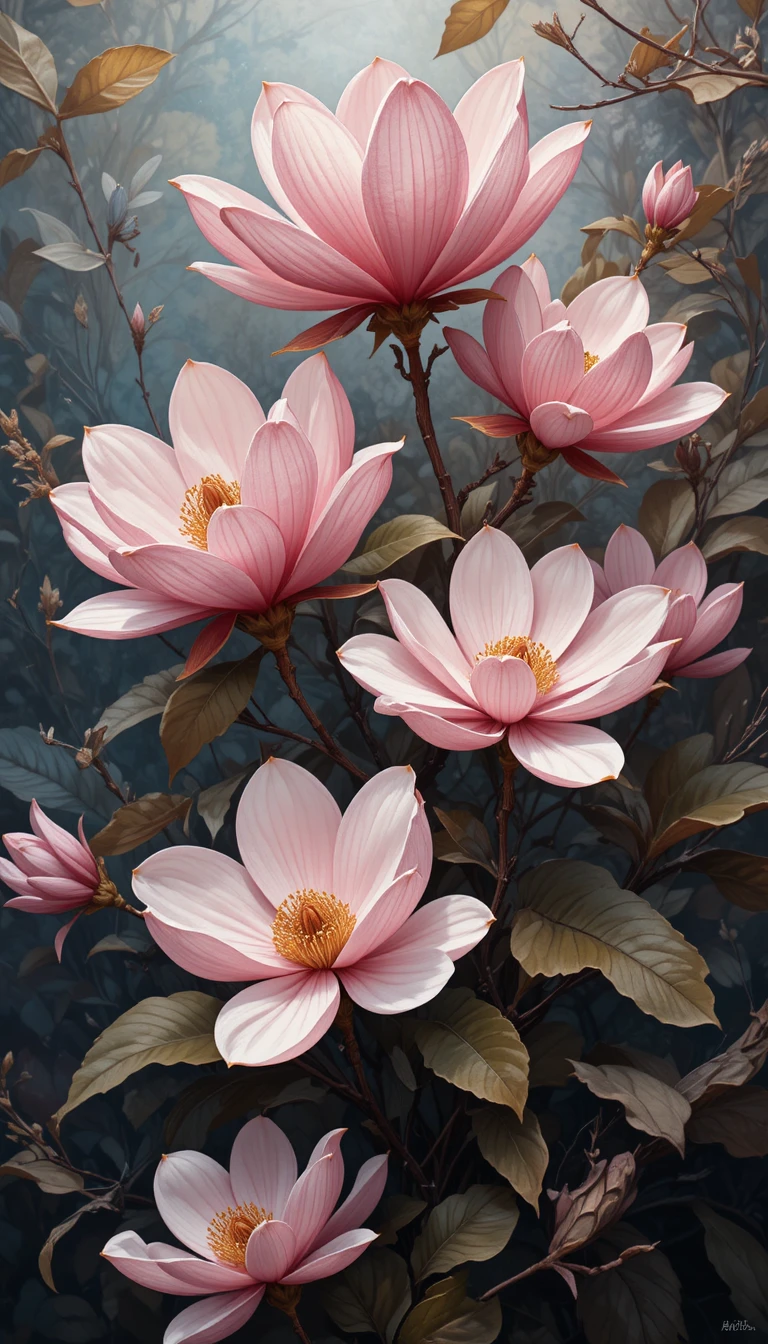 Graphic flyer with pink magnolia flower vector illustration