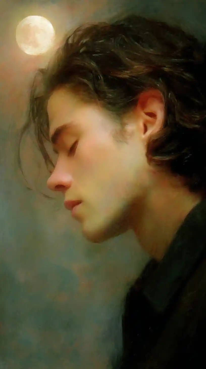 Serene side profile of a young man under moonlight