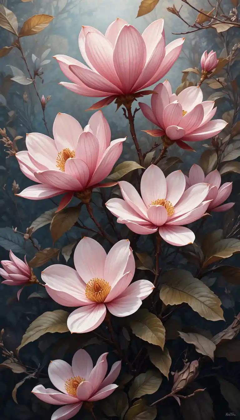 Graphic flyer with pink magnolia flower vector illustration