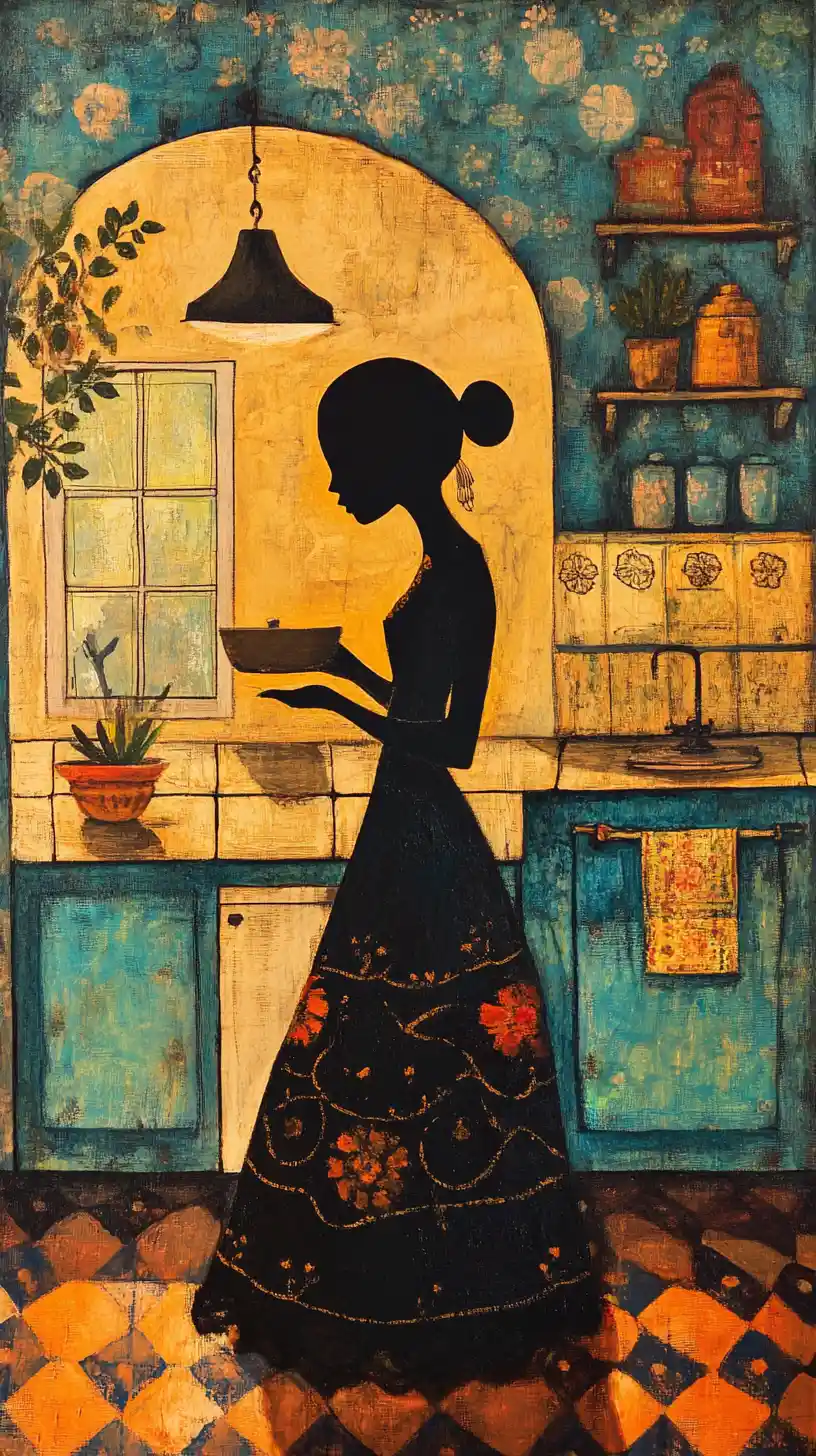 Cucina tradizionale nella silhouette di una donna messicana