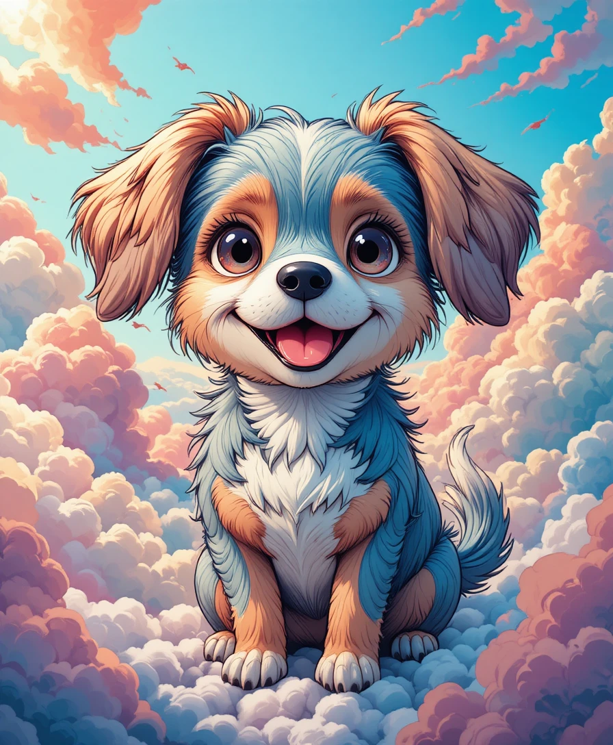 Cagnolino Kawaii Allegro tra Nuvole Colorate da Sogno