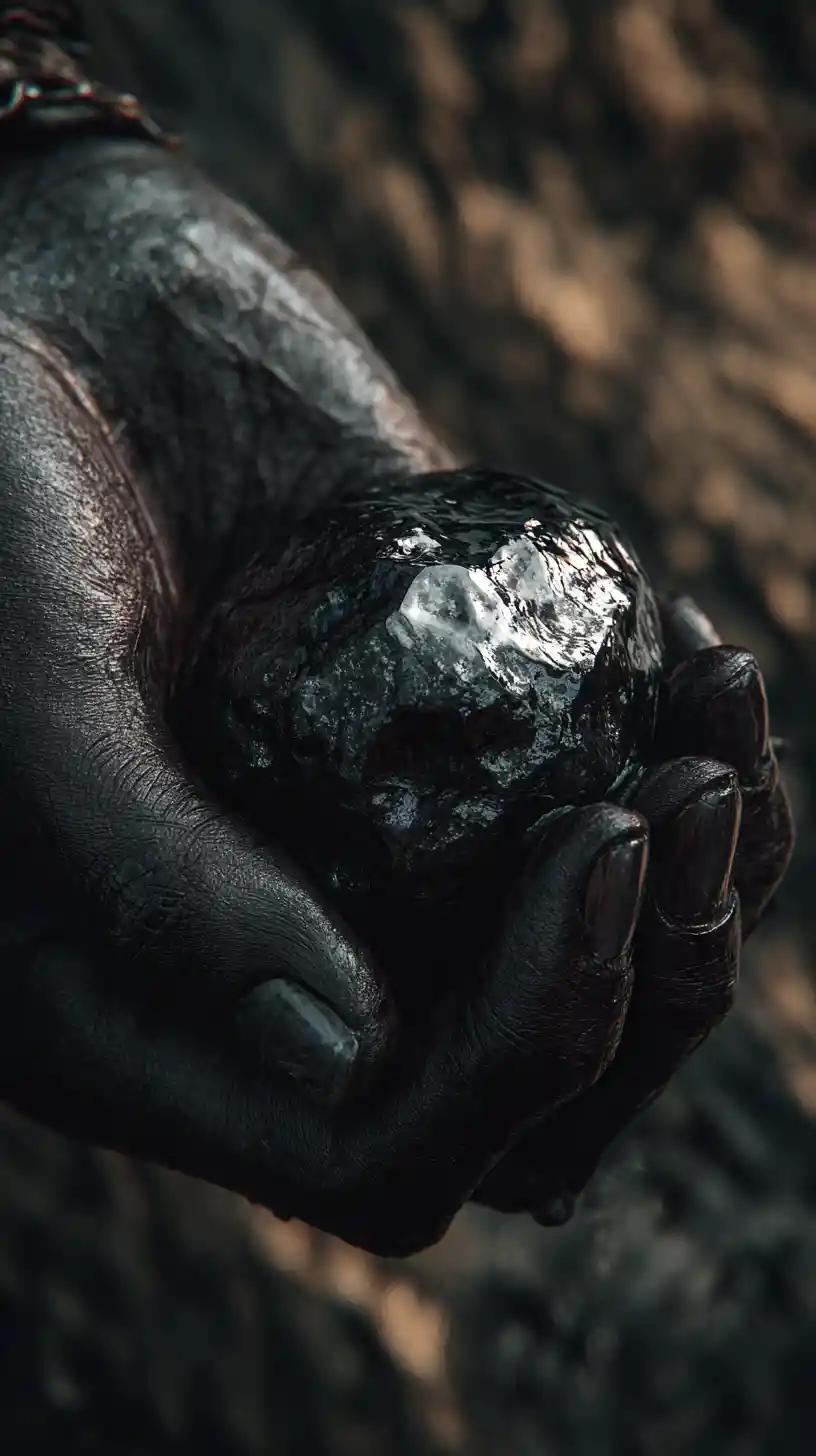 Close up cgi hand holding a glossy wet object