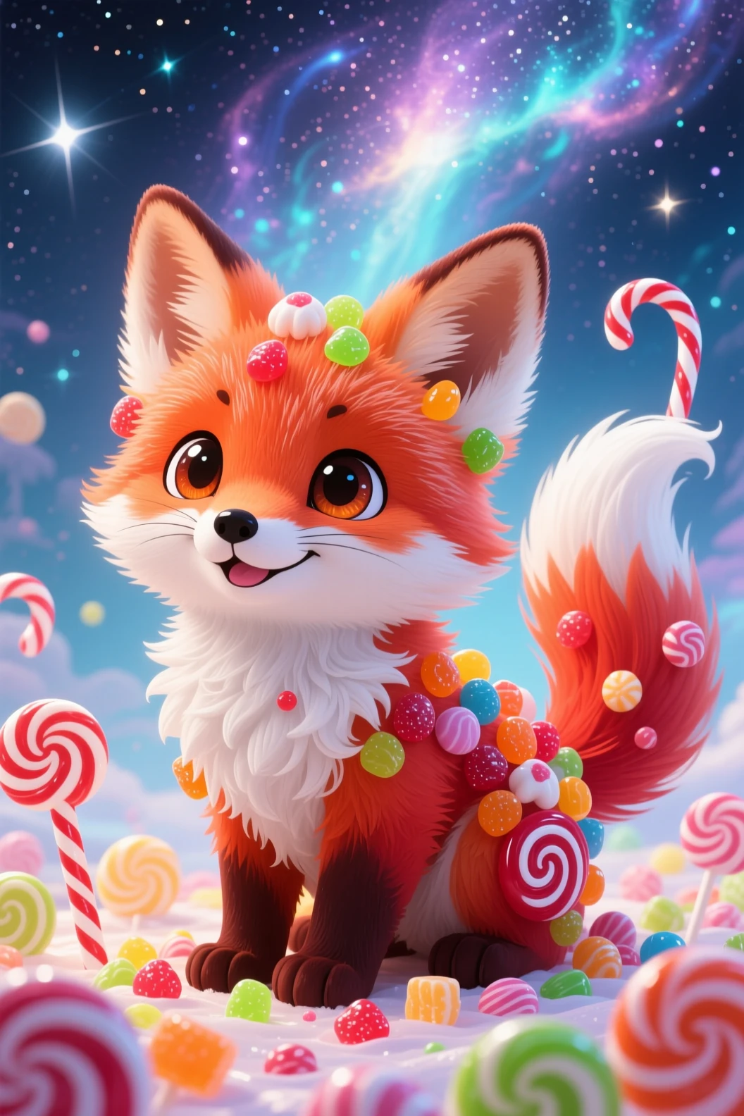 Niedliches Bonbon-Fuchsjunges mit verspielten Gummibonbon-Details