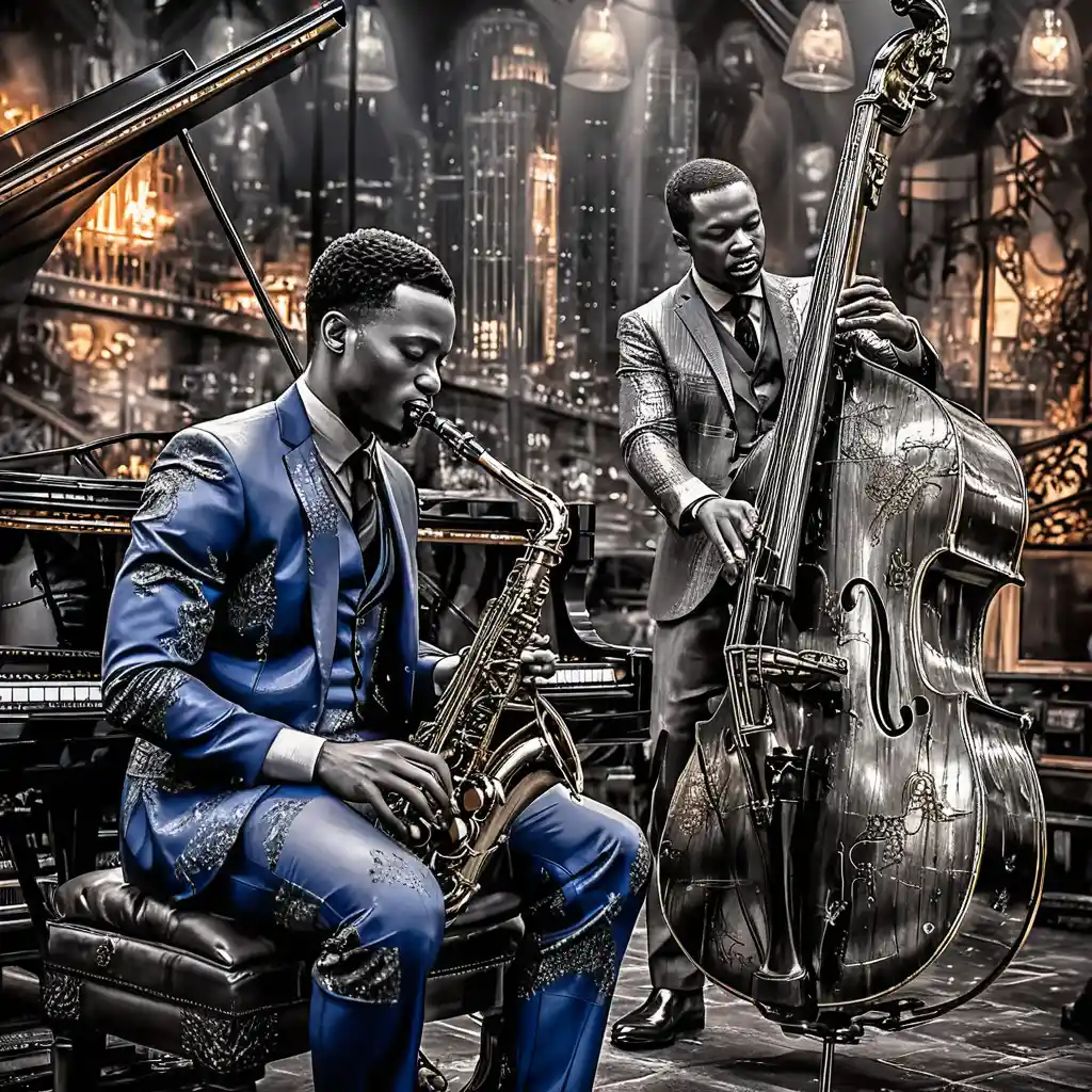 Eleganti musicisti jazz che si esibiscono in un lussuoso night club