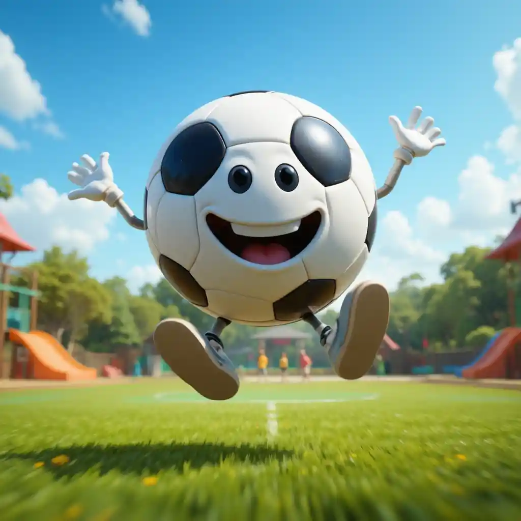 Cheerful 3D soccer ball bouncing in a bright playground