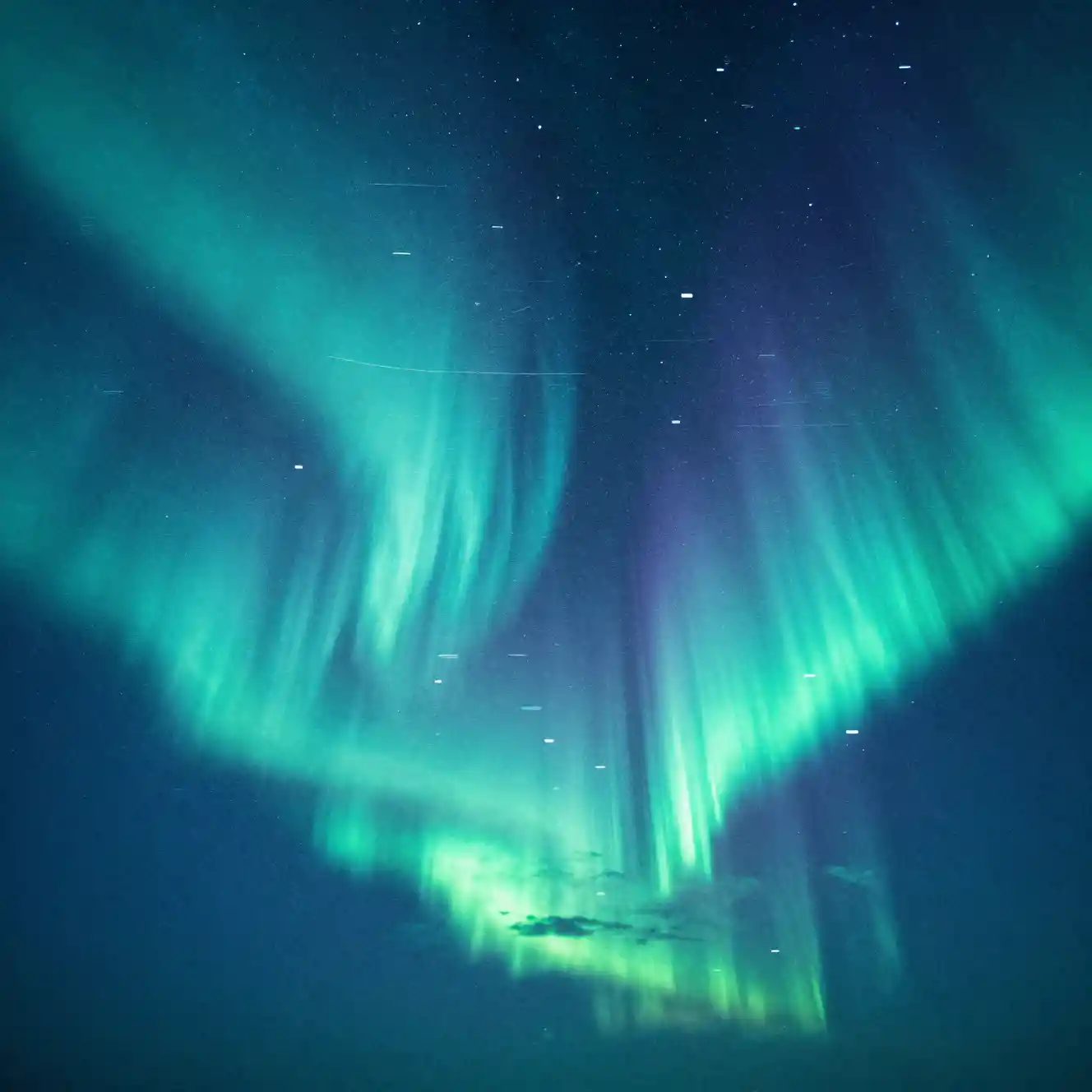 Abstract aurora lights in vibrant digital pixelated motion